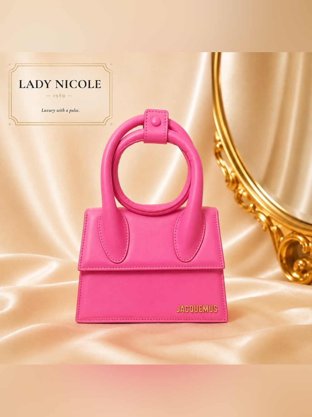 Jacquemus Le Chiquito Noeud Neon Pink Leather Top Handle Bag